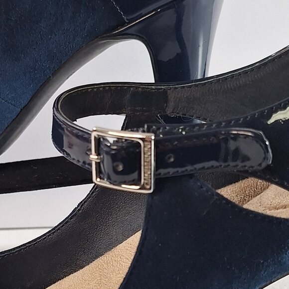 Giani Bernini sz 8.5 Navy Blue Suede & Patent Colorblock Velmah Pumps, 3" Heel - Picture 6 of 14